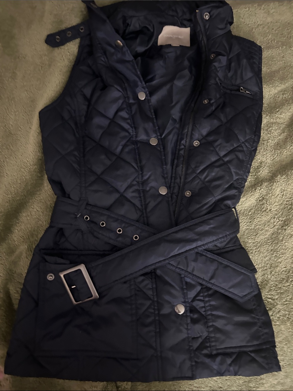 Banana Republic Quilted Sleeveless Belted Vest - Navy Blue